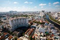 Top view of Ho Chi Minh City with the river Saigon SÃÂ´ng SÃÂ i GÃÂ²n Royalty Free Stock Photo